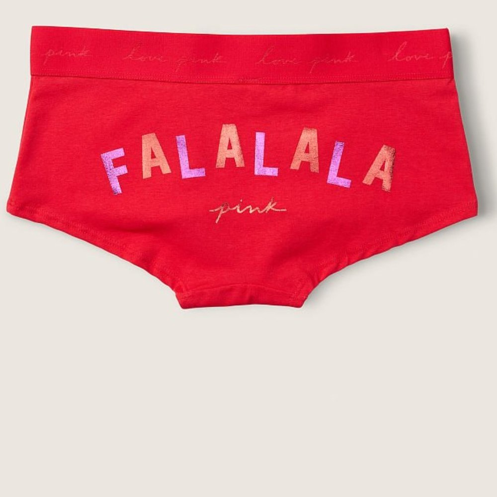 🎄VS PINK XS Logo Shortie Red FaLaLaLa Holiday Winter Christmas Carols NWT